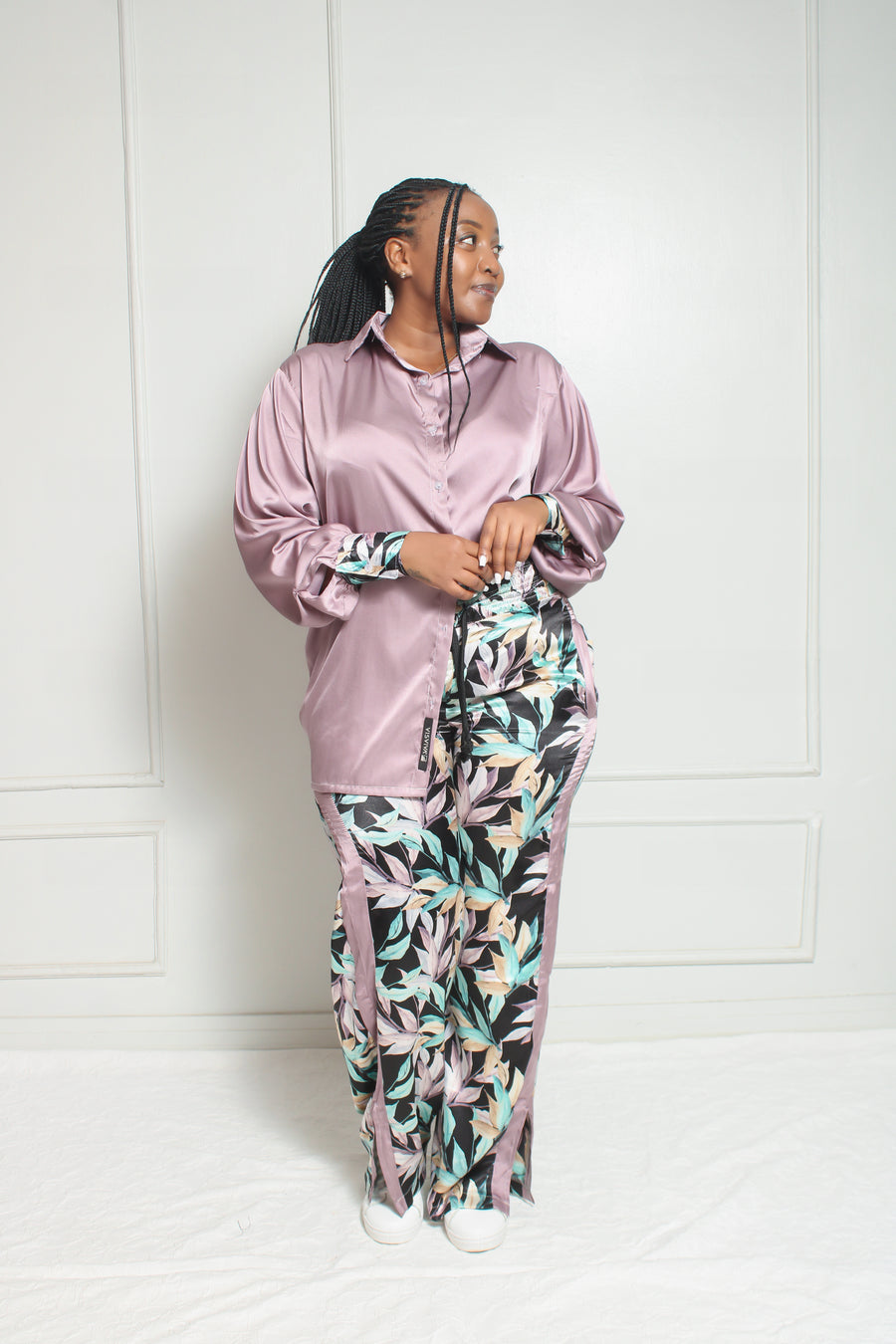 ' PURPLE FLORAL SILK SATIN ' Dayjama Pant Set